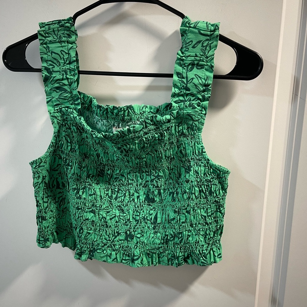 Isabel Green Smocked Crop Top with Ruffled Straps